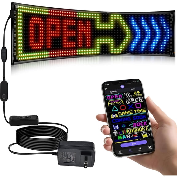 Programmable LED Sign | Message Scrolling Display for Indoor | Flexible Advertising Sign |  APP | Custom Editor Animations/Text/Graffiti (36"x 8")