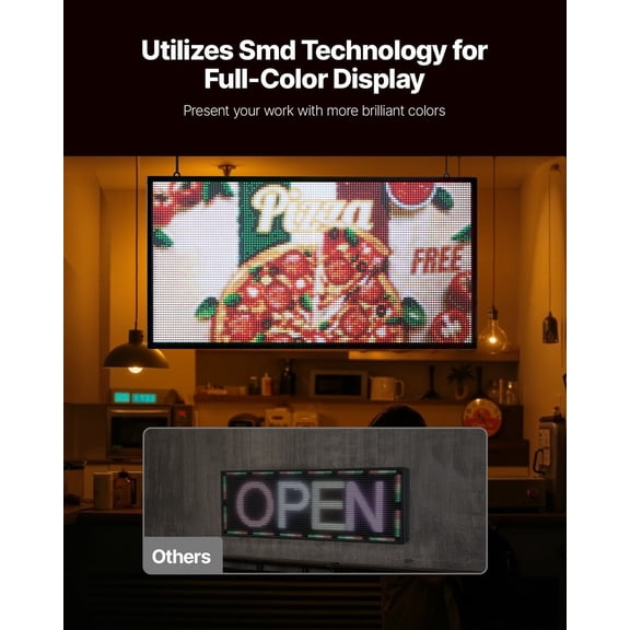 Programmable LED Sign,P5 Full Color Flexible Digital Scrolling Panel,DIY Custom Text Pattern GIF Display,Bluetooth APP Control Message Board for Store Business Advertising,Indoor 27x14 in