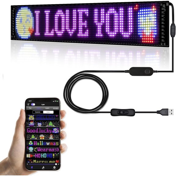Programmable LED Sign for Business,Flexible Digital Sign,Scrolling LED Sign, APP,DIY Design Animations,Text, Graffiti,Colour (23''x5'')