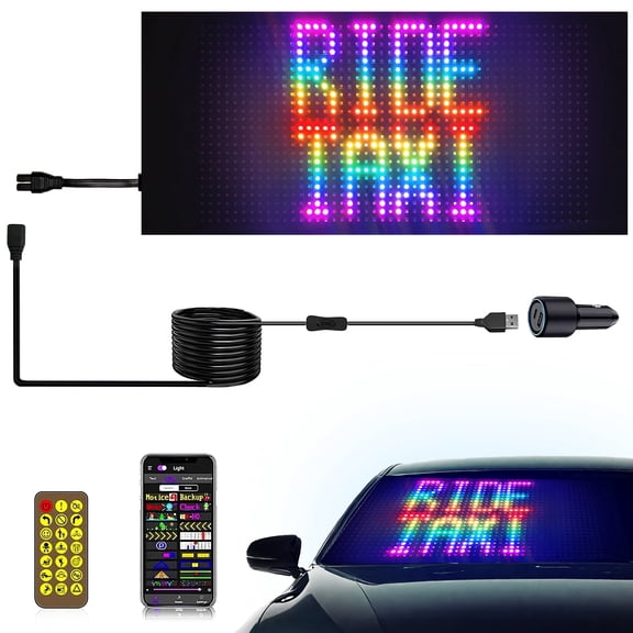 Programmable LED Signs for Car Taxi Truck Rideshare Window Windshield Doordash Scrolling LED Display Light Up LED Eyes for Car Driver Business Party 2 line 11 inch