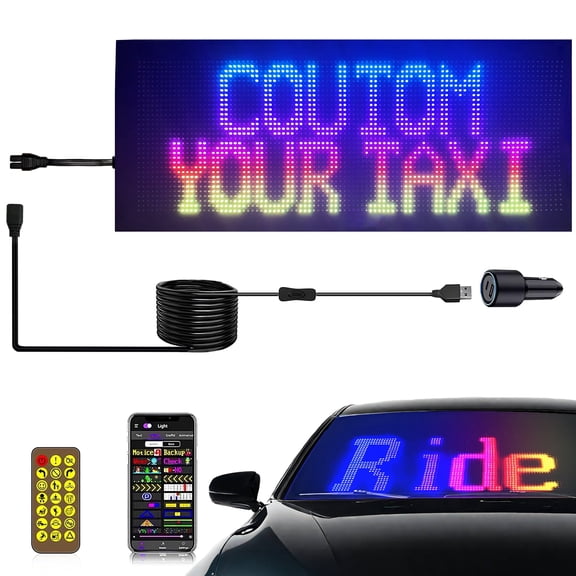 Programmable LED Signs for Car Taxi Truck Rideshare Window Windshield Doordash Scrolling LED Display Light Up LED Eyes for Car Driver Business Party 2 line 19 inch