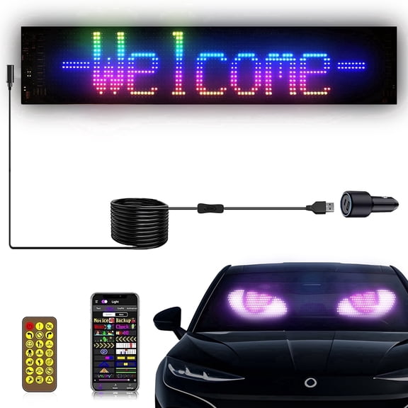 Programmable LED Signs for Car Window Windshield Doordash Scrolling LED Display, Custom Text Pattern Light Up LED Eyes Sign for Car Driver Business Party 24"