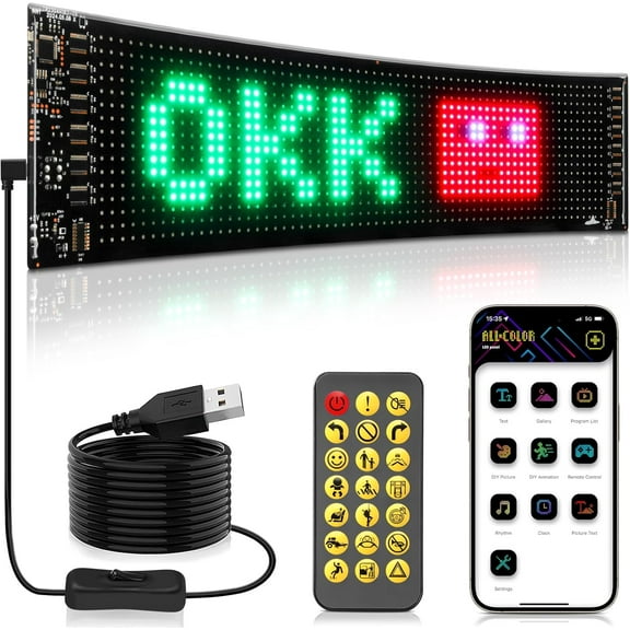 Programmable Led Sign, Bright Scrolling Advertising LED Signs, Bluetooth App Controls Customizable Text Pattern Animations, Flexible LED Light Signs for Car Store Bar Hotel Concert (15''x4'')