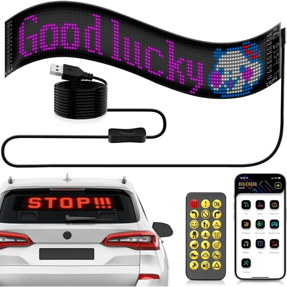 Programmable Led Sign, Bright Scrolling Advertising LED Signs, Bluetooth App Controls Customizable Text Pattern Animations, Flexible LED Light Signs for Car Store Bar Hotel Concert (15''x4'')