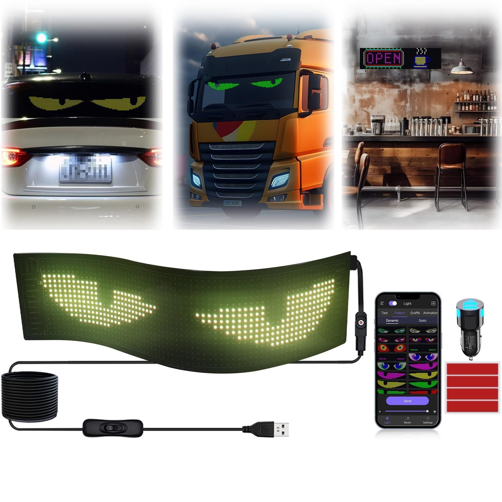 Programmable Led Sign - Devil Eyes Light for Cars, 4in x 15in, Flex LED ...