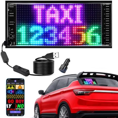 Programmable Led Sign, Double Line Digital Led Message Board, Smart Light Strip Flexible Rgb Electronic Signage Banners, Scrolling Text Panel for Car Shop Taxi Rear Window$$Other