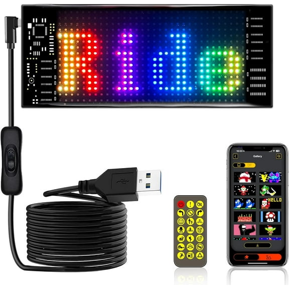 Programmable Led Sign, Flexible Scrolling Led Sign, 7''x3'' Custom Text Pattern Animation Led Sign For Car, Bluetooth App Control Led Display For Store Bar Hotel