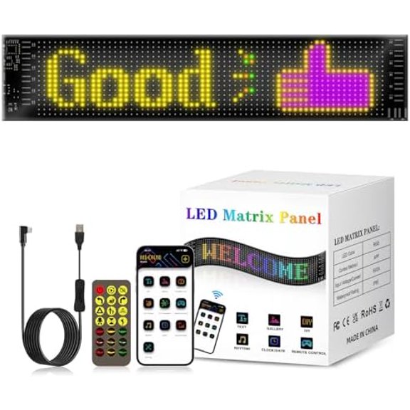 Programmable Led Sign Scrolling Display- Flexible USB 5V Digital Rgb Matrix Panel with Bluetooth App Control, Custom Text, Graphic Dimmable Light Up Board Signage for Car, Shop, Advertising(15"x4")
