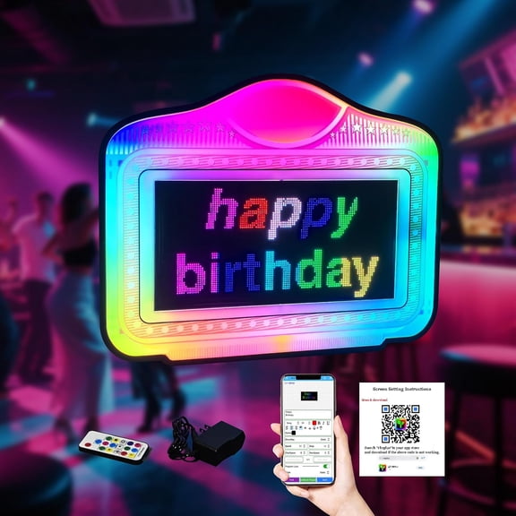 Programmable RGB LED Bottle Service Sign with Remote Control, Handheld Rechargeable Scrolling Message Display Board Includes 2 Batteries for Nightclubs, Bars, Weddings