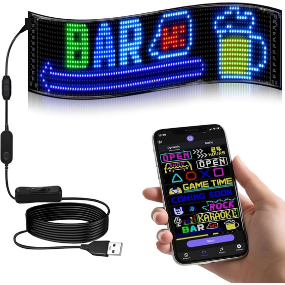 Programmable Sign | Message Scrolling Display for Indoor | Flexible Advertising Sign | APP | Custom Editor Animations/Text/Graffiti (27"x 5")