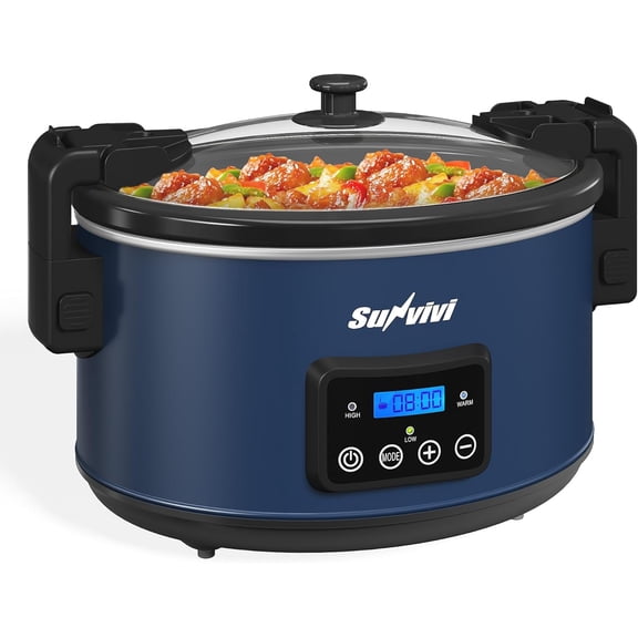 Programmable Slow Cooker with Locking Lid, Portable Multi-Cooker for Family and Gatherings, 8.5 QT Food Warmer with Adjustable Temp, Warmer with Digital Timer, Dishwasher-Safe, Blue