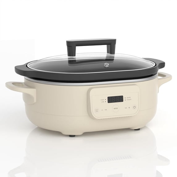 Programmable Slow Cooker Removable Healthy Nonstick Pot - Small Kitchen Appliance for Family Dinners - Serves 6+ People - Heat Settings: Keep Warm Oatmeal