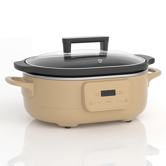 Programmable Slow Cooker Removable Healthy Nonstick Pot - Small Kitchen Appliance for Family Dinners - Serves 6+ People