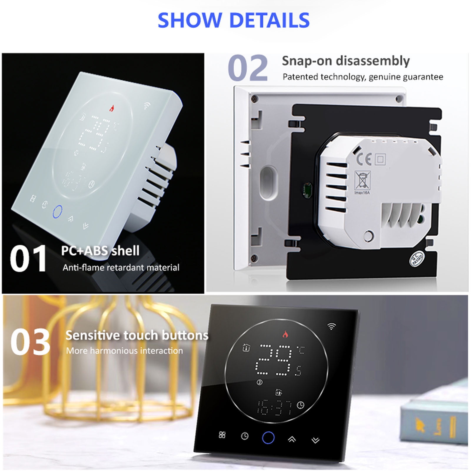 Programmable Smart Home Thermostat AC95240V Voice Control LED Screen