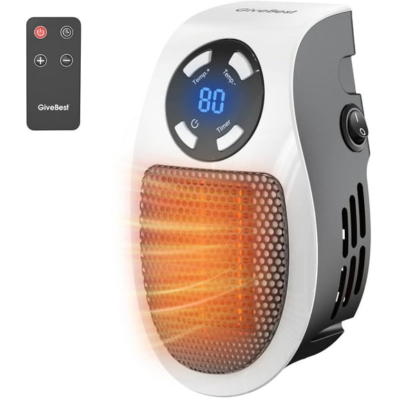 Programmable Space Heater with LED Display, Remote Wall Outlet Electric rmostat and Timer for Home Office Bathroom Indoor Use, Small Plug in 450 Watt Heater, ETL Listed