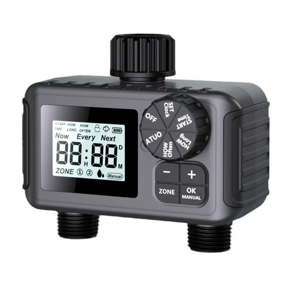 Programmable Sprinkler Timer Dual Outlet Water Valve for Garden Hose Automatic Irrigation System Digital Controller Black