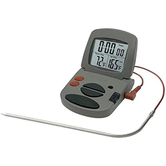 Programmable with Timer Instant Read Wired Probe Digital, Meat, Food, Grill BBQ Cooking Kitchen Thermometer Timer, Gray