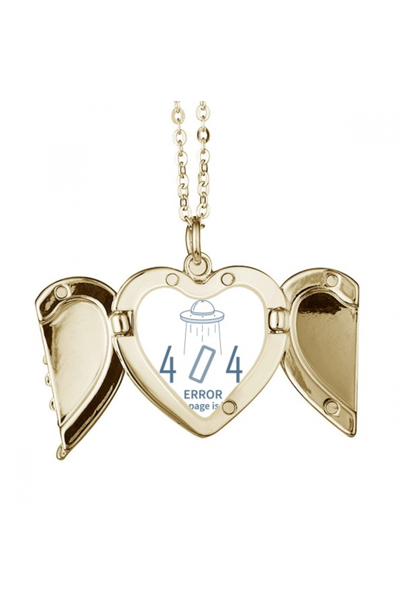 Programmer 404 Error Not Found Folded Wings Peach Heart Pendant Necklace
