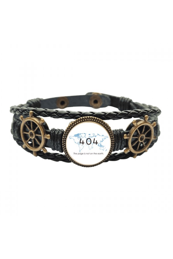 Programmer 404 Error Page Not On Earth Leather Braided Ocean Bracelet Wristband