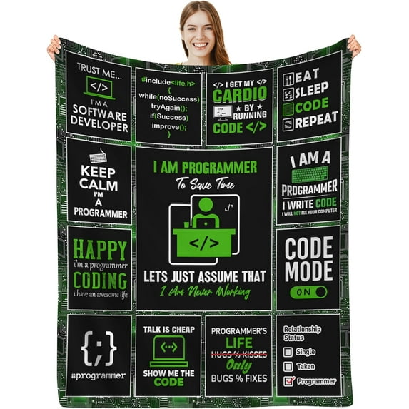 Programmer Blanket Computer Coding Programmer Gifts for Men Women, Gifts for Programmer, Funny Nerd Gifts, Software Engineer Gifts, Green Black Science Programming Throw Blankets 60"x50"