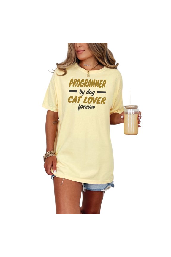 Programmer By Day Cat Lover Forever, Butter Comfort Colors T-Shirt, Small