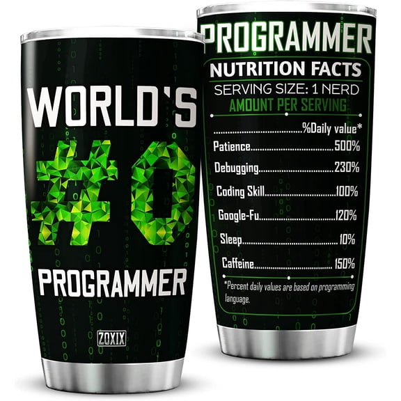 Programmer Coffee Tumbler 20oz Computer Coding Gifts For Men Coder Stainless Steel Cup With Lid For Programmers Software Engineer Mug Nutrition Facts Insulated Tumblers