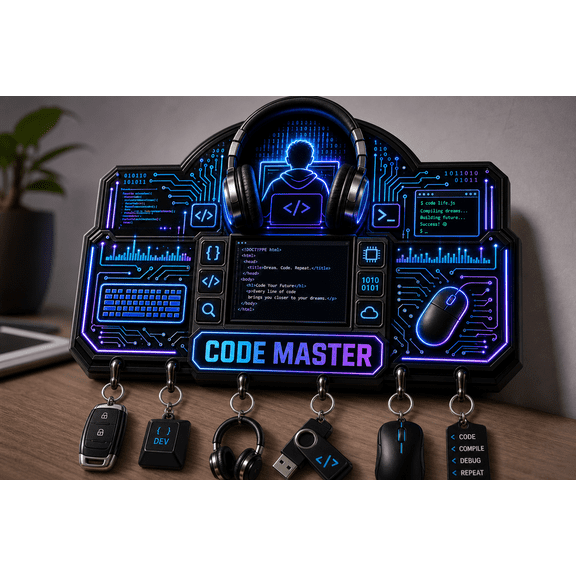 Programmer Gift Wooden Key Hanger, Personalized Key Holder for Desk Setup Decor
