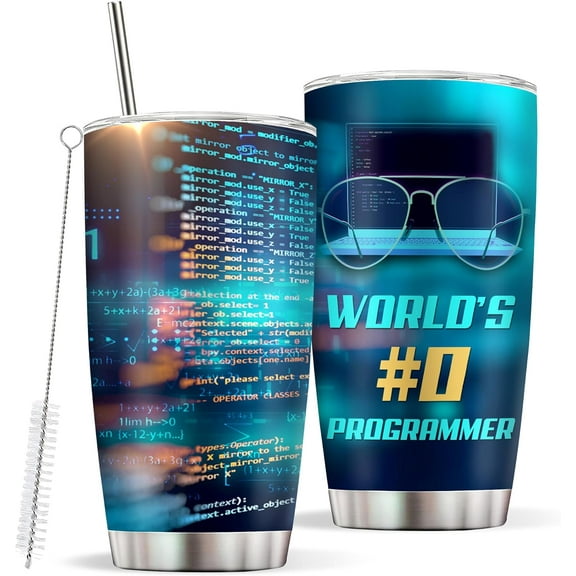 Programmer Gifts for Men Women, Computer Coding Tumbler with Straw and Lid 20oz, Best Retirement Gifts for Computer Programmers, Stainless Steel Coffee Tumbler Cup for Men Women