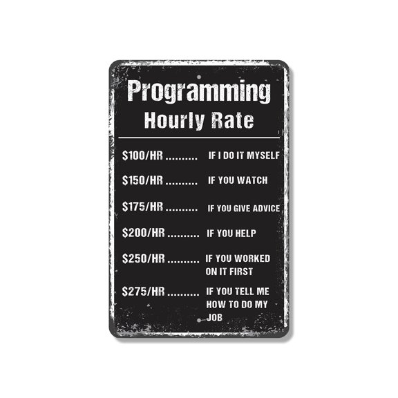 Programmer Hourly Rate 10 Inch x 14 Inch Novelty Plastic Sign It Compiles It Costs Durable Weatherproof UV Protected Perfect for Offices Labs Desks Fun Gift for Coders Developers IT