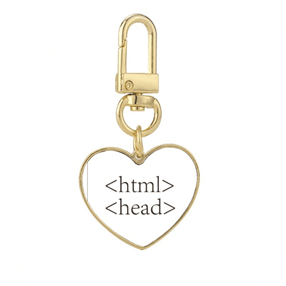 Programmer Program Statement HTML Gold Heart Keychain Metal Keyring Holder