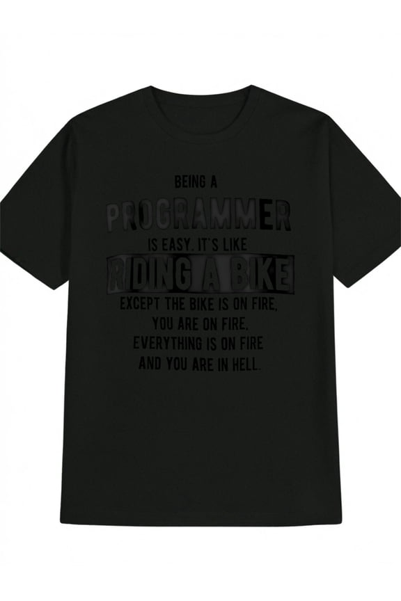 Programmer Riding Bike Funny Black Graphic T Shirt