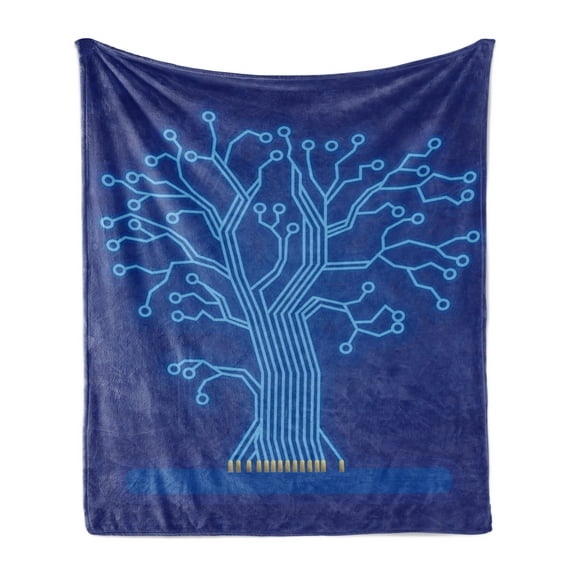 Programmer Soft Flannel Fleece Blanket, Computer System Tech Network Internet Related Circuit Board Tree, Cozy Plush for Indoor and Outdoor Use, 60" x 80", Dark Lavender and Sea Blue, by Ambesonne