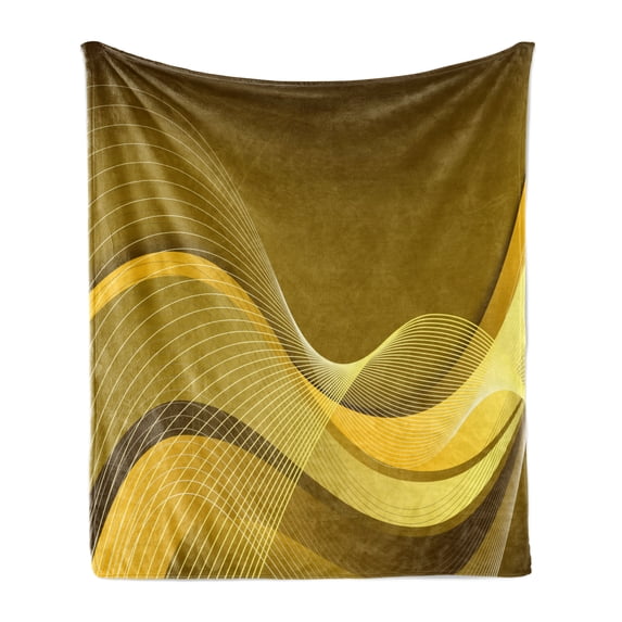 Programmer Soft Flannel Fleece Blanket, Monochromatic Graphical Abstract Geometric Futuristic Wavy Stripes Composition, Cozy Plush for Indoor and Outdoor Use, 70" x 90", Fawn Mustard, by Ambesonne