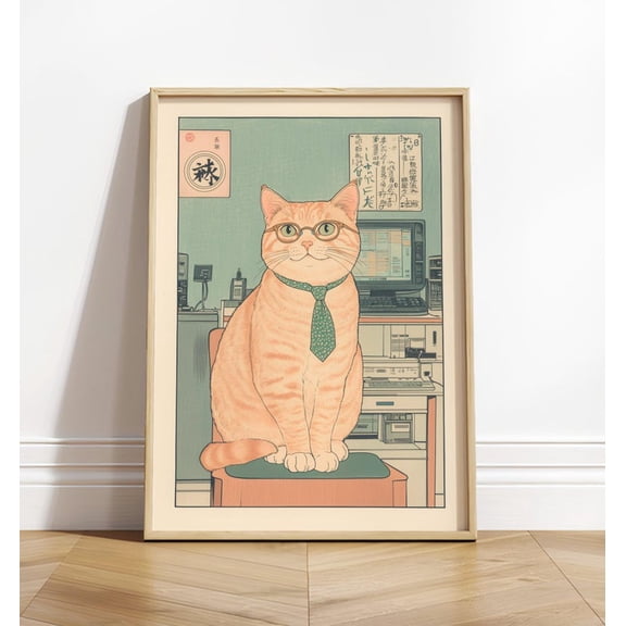 Programmer Tabby Cat Ukiyo-e Wall Art Poster Geeky Computer Science Decor 8x12 UNFRAMED