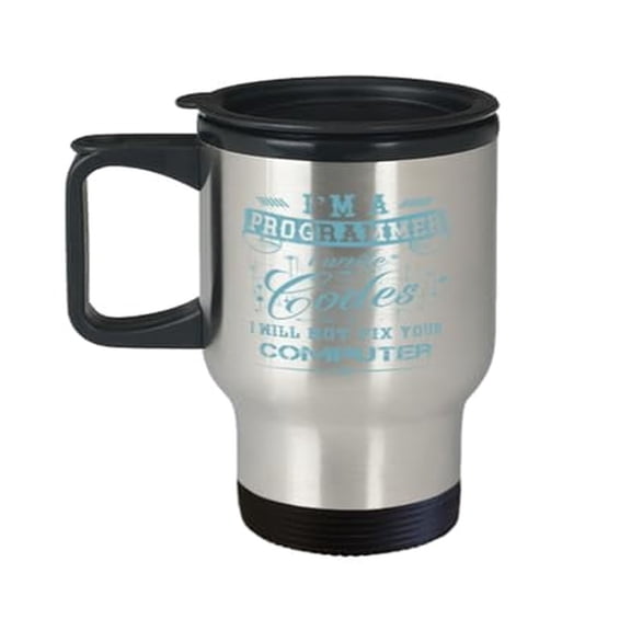 Programmer Travel Mug - Coding Humor Gift, 14oz Insulated Coffee Cup