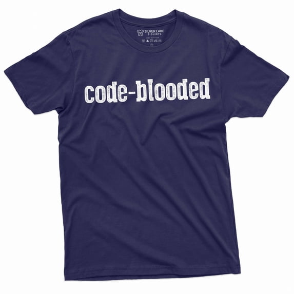 Programmer funny T-shirt code-blooded coding software engineer developer humorous tee (Large Navy Blue)