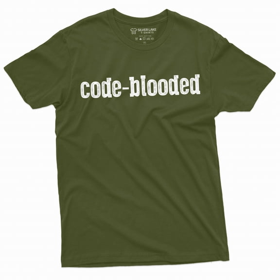 Programmer funny T-shirt code-blooded coding software engineer developer humorous tee (Medium Military Green)