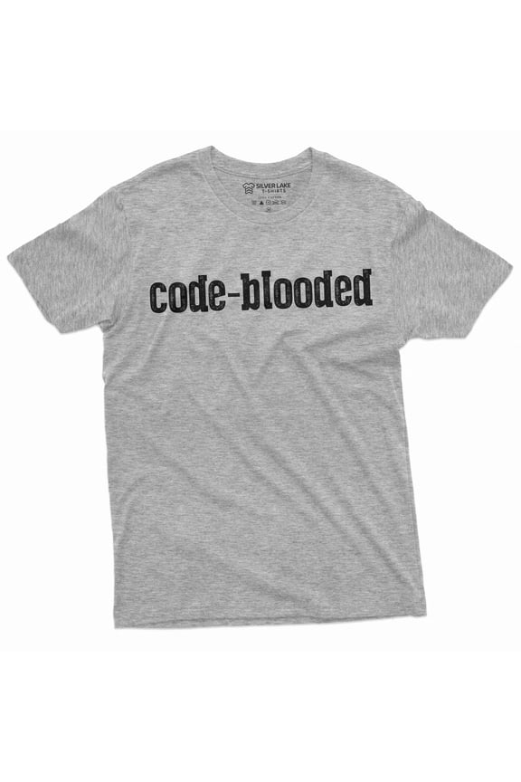 Programmer funny T-shirt code-blooded coding software engineer developer humorous tee (Small Grey)