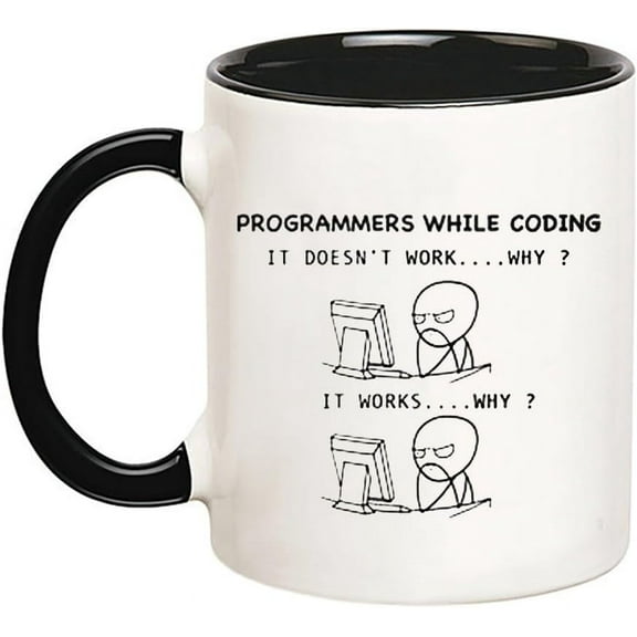 Programmers While Coding Mug, Novelty Coffee Mug, Programmer's Mug, Gift for Programmers, 11 Oz Novelty Coffee Mug/Cup, Black,White,Handle