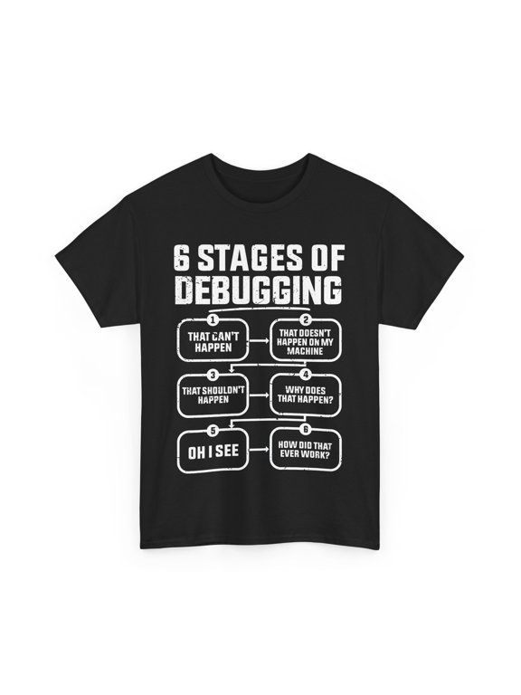 Programming Six Stages of Debugging Coder T-Shirt