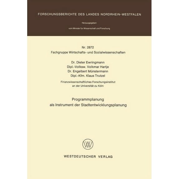 Programmplanung ALS Instrument Der Stadtentwicklungsplanung, (Paperback)