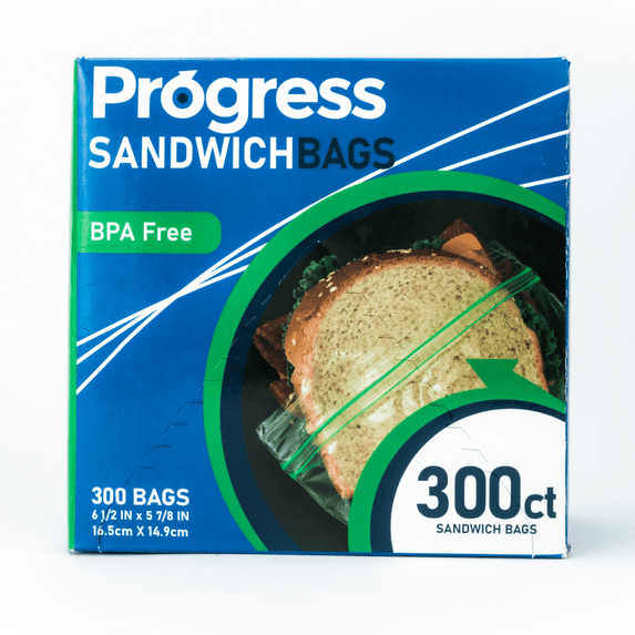 Progress Double Zipper Disposable Sandwich Storage Bags, 300 Count, 12 Pack