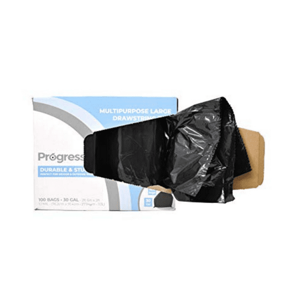 Progress Drawstring Trash Bags, 30 Gallon, 100 CT- 4 packs./case