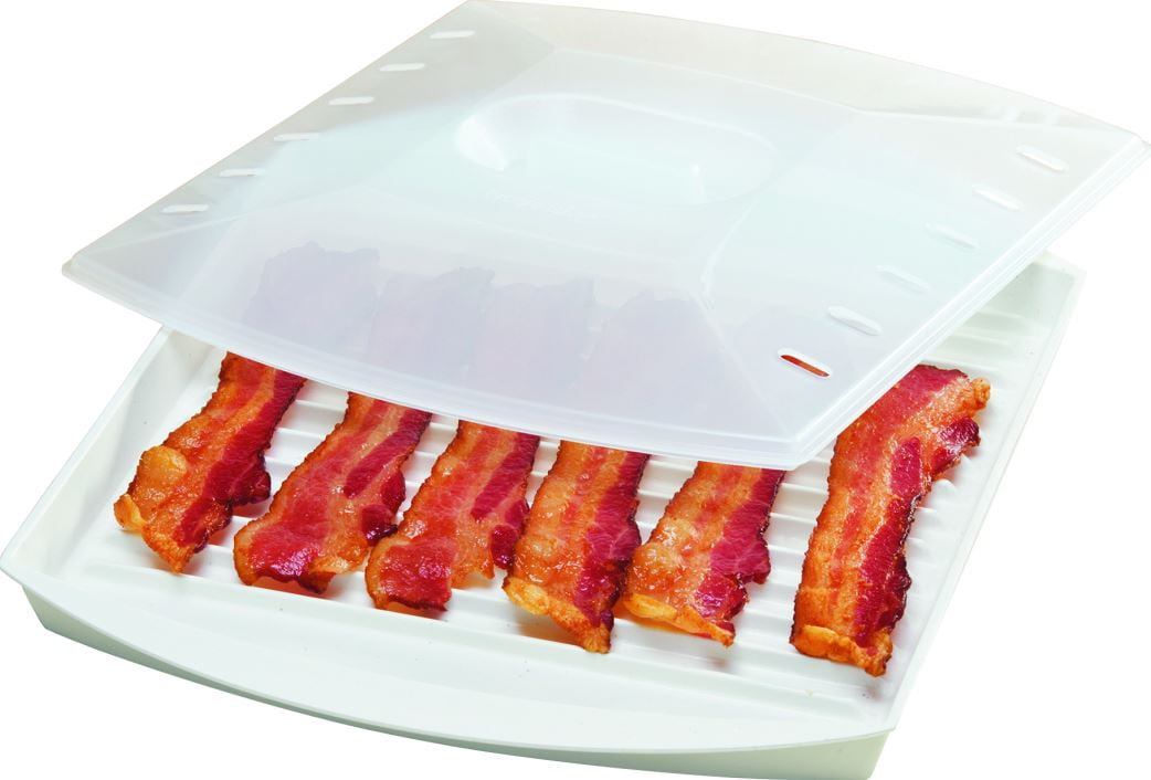 IWOWHERO 2Pcs microwave ovens food baking pans bacon up Baking Oven Pan  Microwave Bacon Cooker Tray Oven Bacon Plate dishwasher bakeware Micro-wave