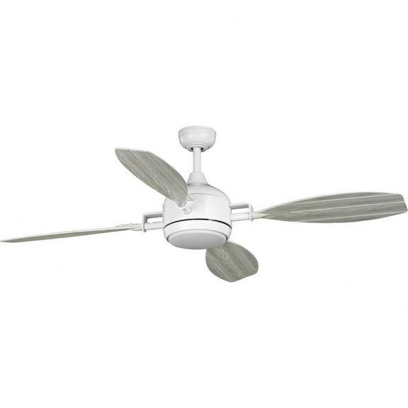 Progress Lighting Rudder 1-Light LED Ceiling Fan, Satin White, Distressed White Blades, Boat Oar-Inspired Design