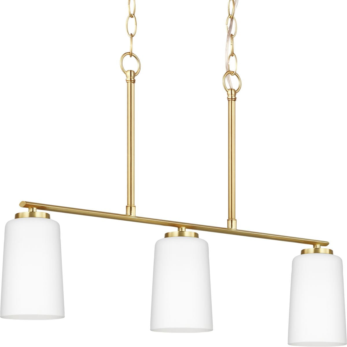 Adley Satin Brass Linear Chandelier with Etched White Glass Shades