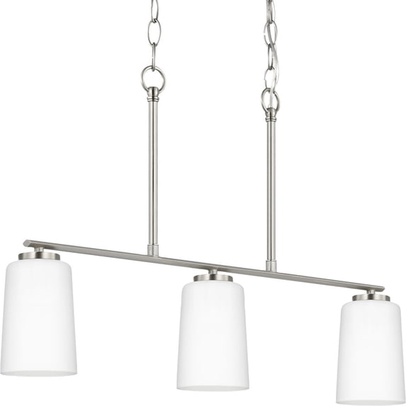 Progress Lighting Adley Collection 3-Light Linear Chandelier, Brushed Nickel, Etched White Glass Shades