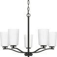 thumbnail image 1 of Progress Lighting Adley 5-Light Chandelier, Matte Black, Etched White Glass Shades, 1 of 15