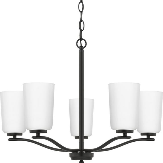 Progress Lighting Adley 5-Light Chandelier, Matte Black, Etched White Glass Shades