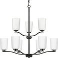 thumbnail image 1 of Progress Lighting Adley 9-Light Double-Tiered Chandelier, Steel, Matte Black, Etched White Glass Shades, 1 of 18